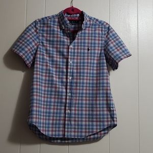 Blue plaid boy's polo shirt